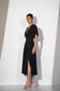 Black Satin V-Neck Midi Dress