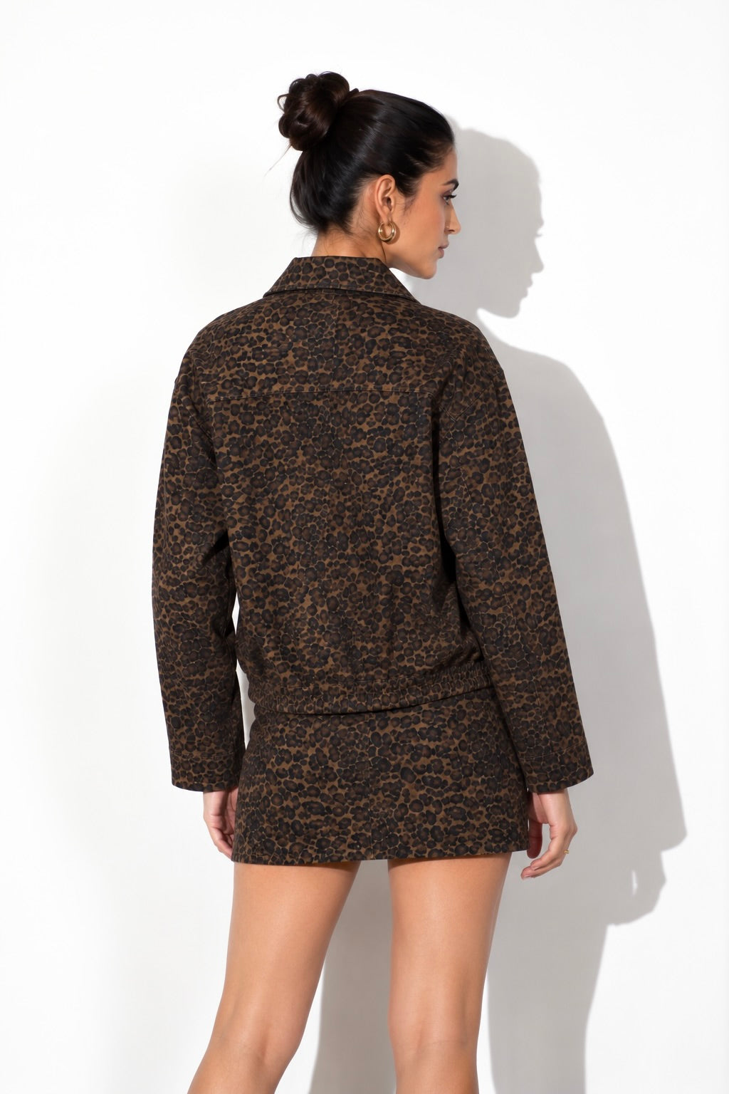 Cheetah Print Denim Jacket & Skirt Set