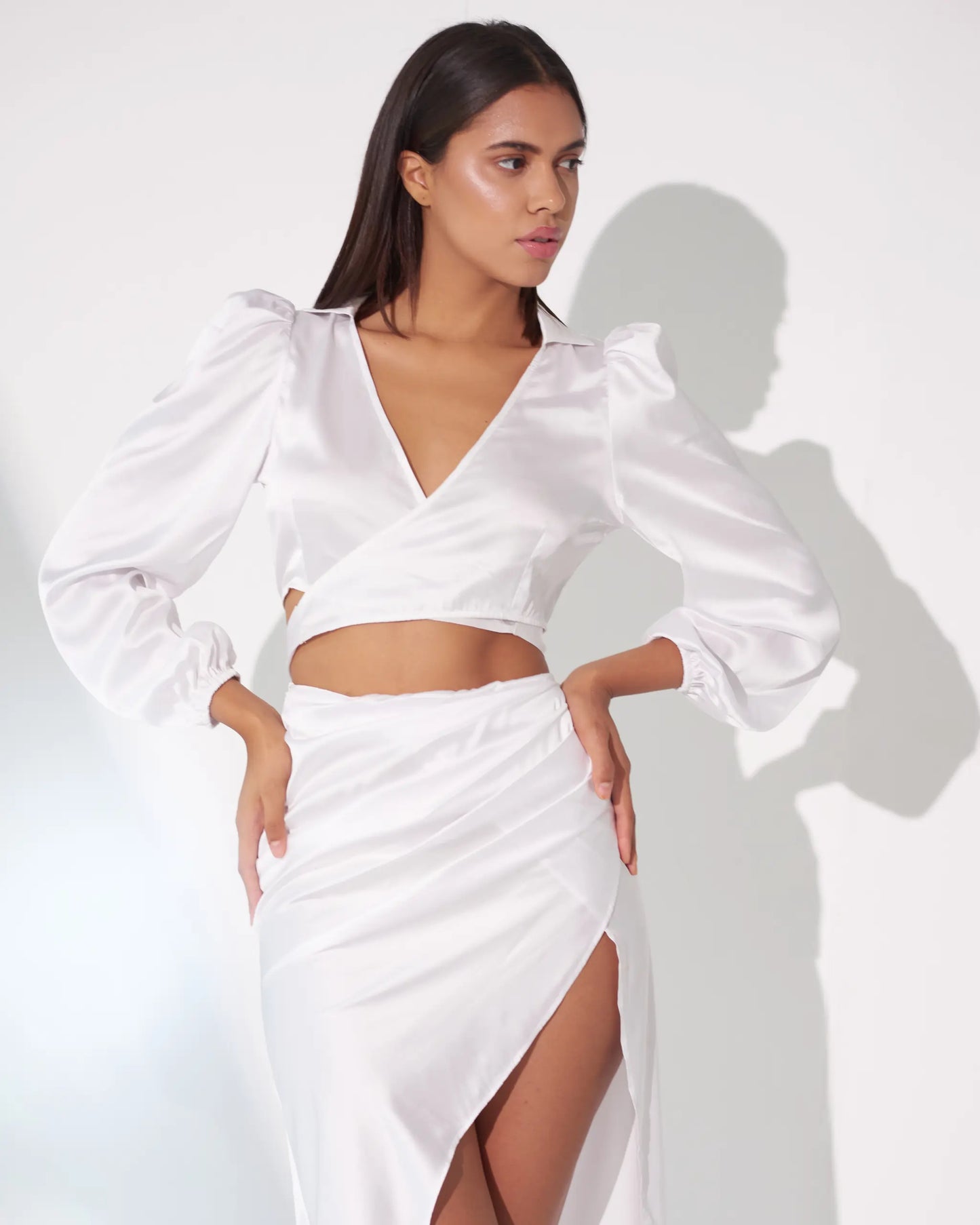 FOREVER FAVOURITE - White wrap around top with skirt (Set)