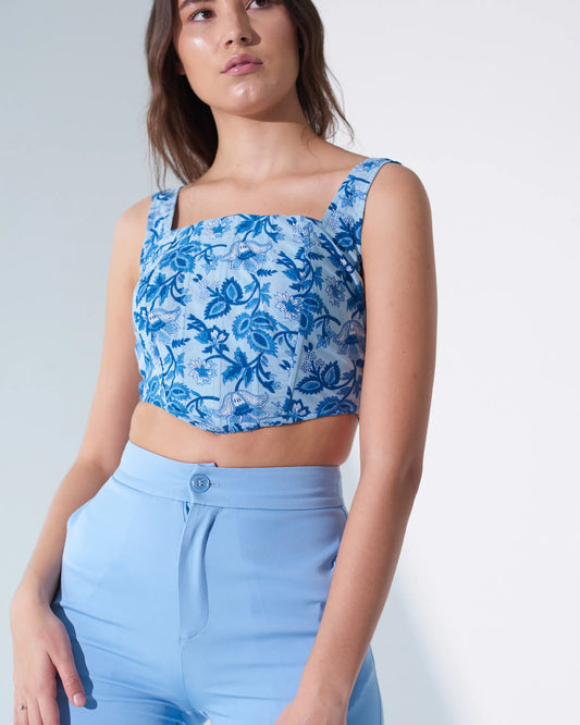 WARM FLOWER - Hand block print cotton corset top