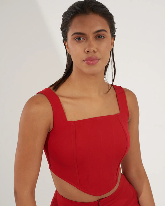 RADIANT - Red corset top with pants