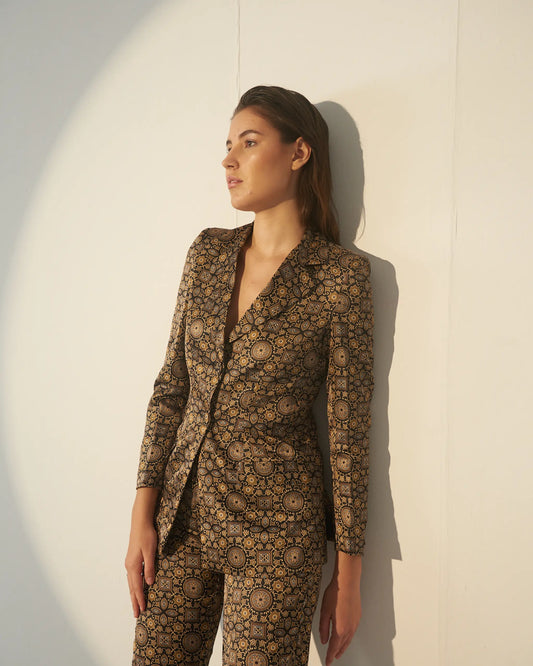 ICONIC - Satin print  blazer with straight pants (Set)
