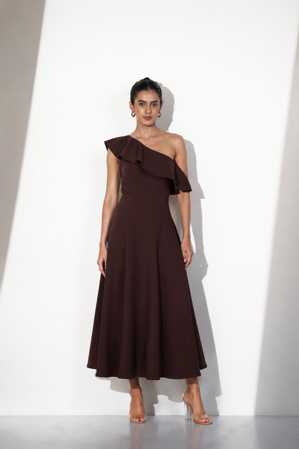 Mocha Belle One-Shoulder Midi Dress