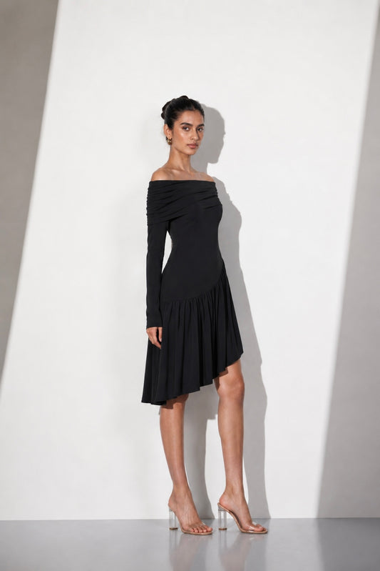 Midnight Drape Lycra Mini Dress