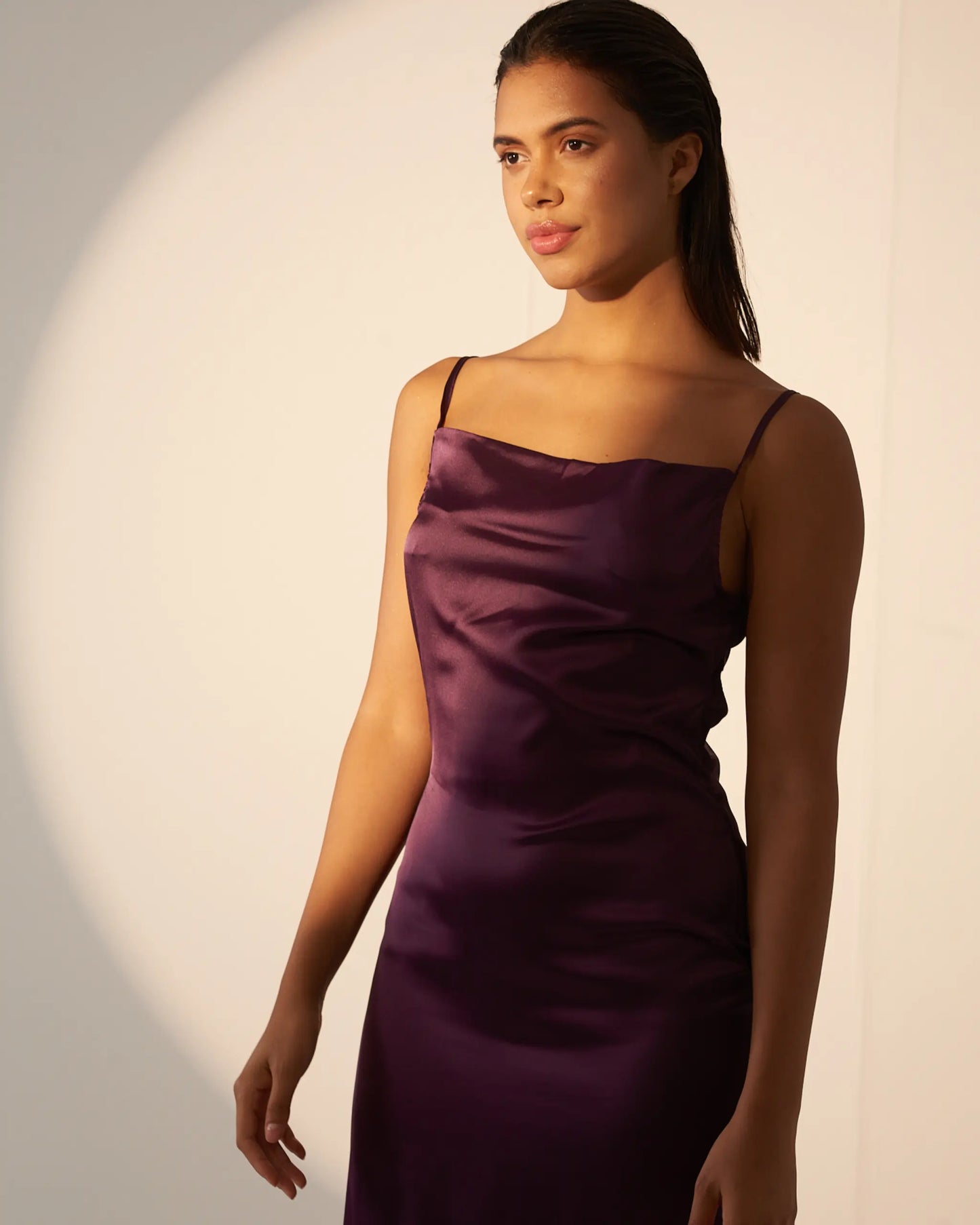 UNSTOPPABLE  - Violet satin cowl neck slip dress