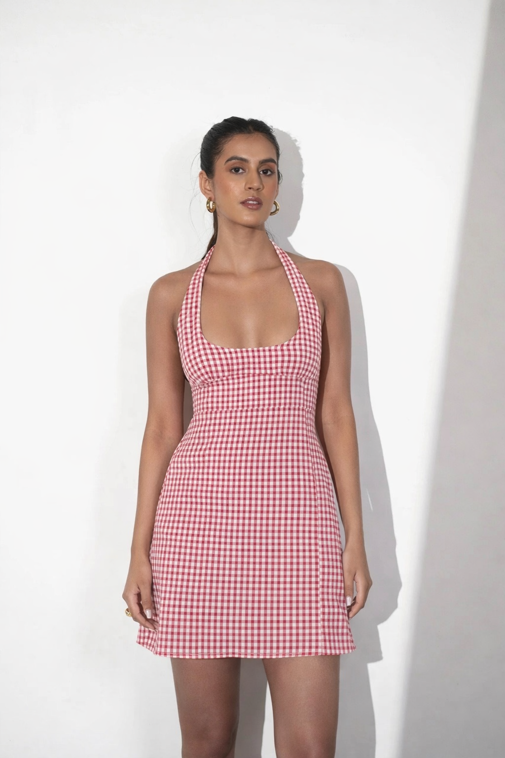 Red Gingham Halter Mini Dress