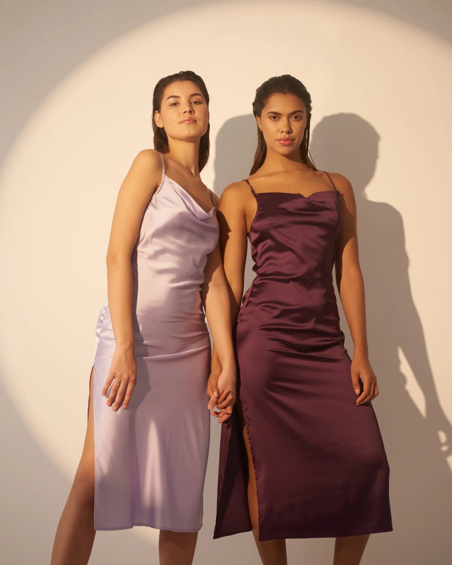 UNSTOPPABLE  - Violet satin cowl neck slip dress