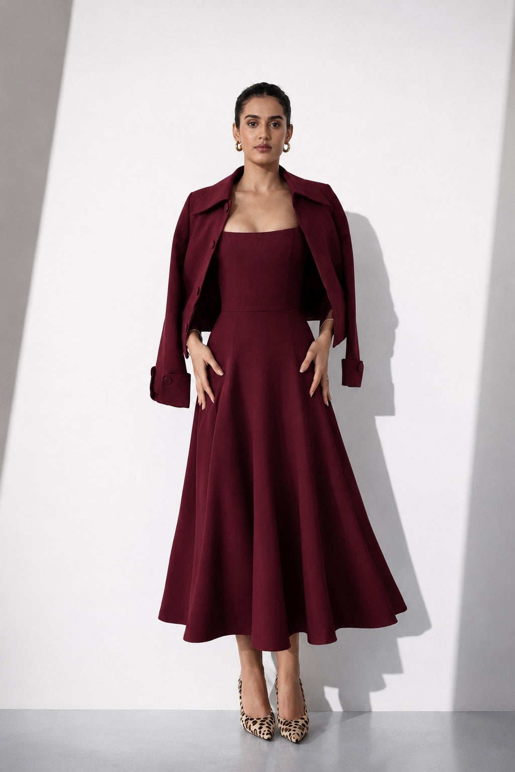Brown Structured Midi Dress