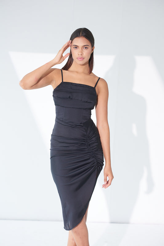 UNCONDITIONAL LOVE - Black satin corset dress