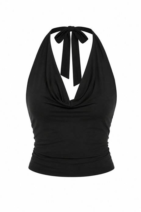 Black Draped Halter Neck Top