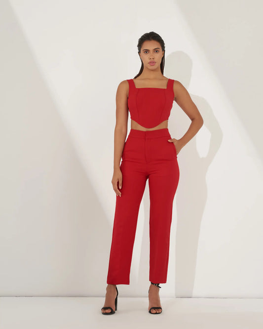 RADIANT - Red corset top with pants