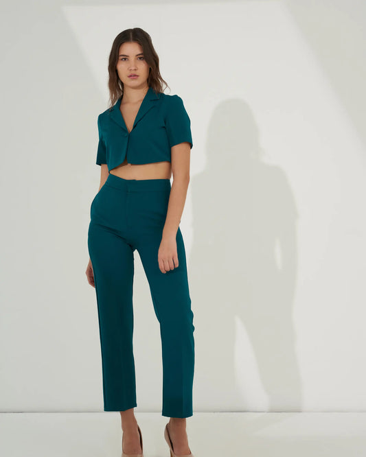 EMPOWERED- Teal green short blazer with straight pants (Set)