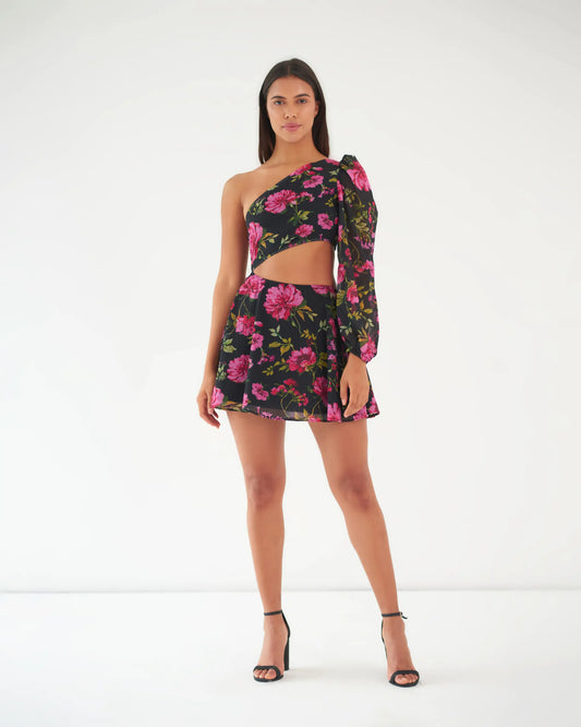 Myclo FLORAL FANTASY – One shoulder floral dress
