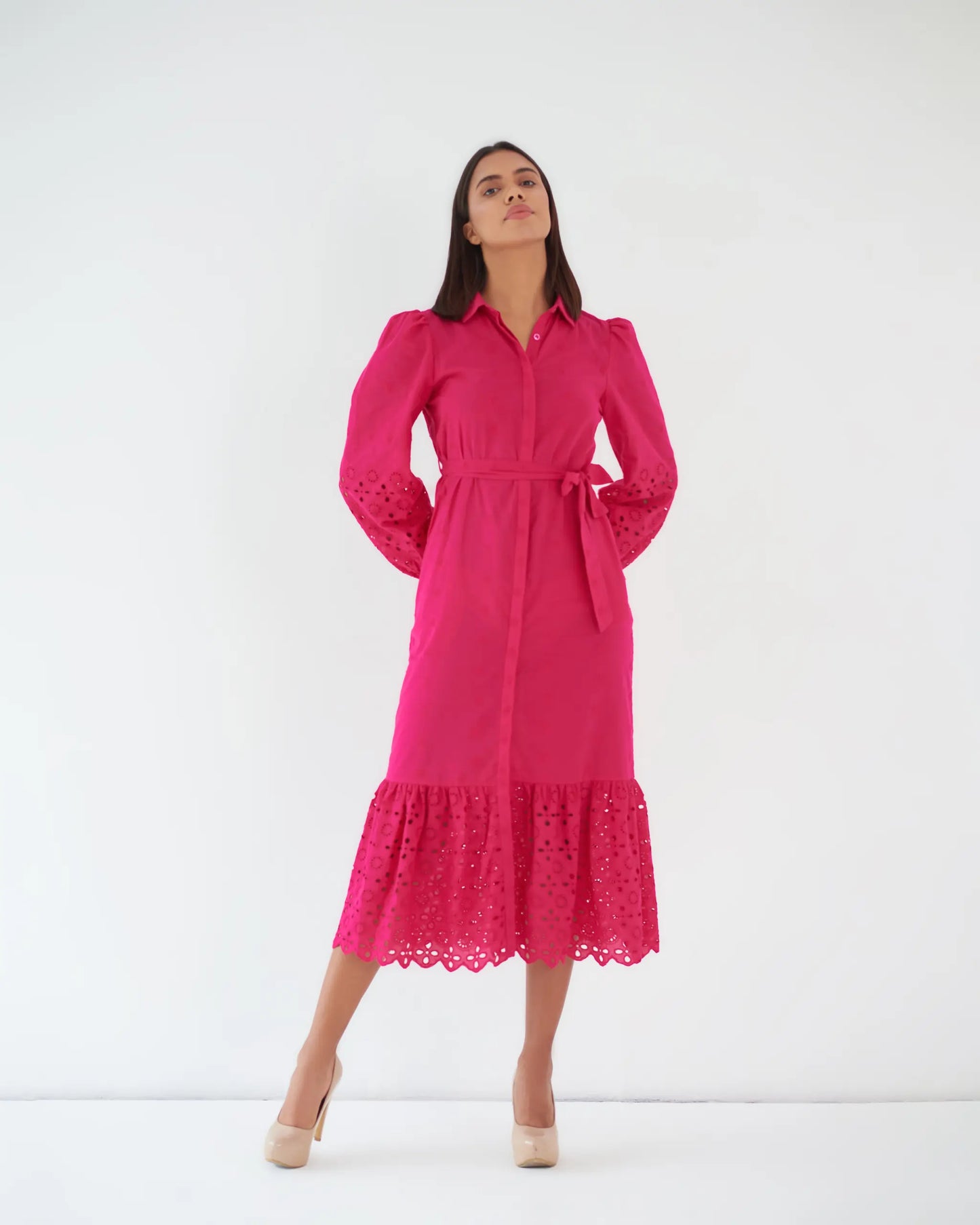 EFFORTLESS ELEGANCE - Hot pink cotton shirt dress