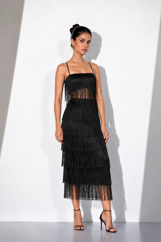 Black Fringe Lycra Co-Ord Set