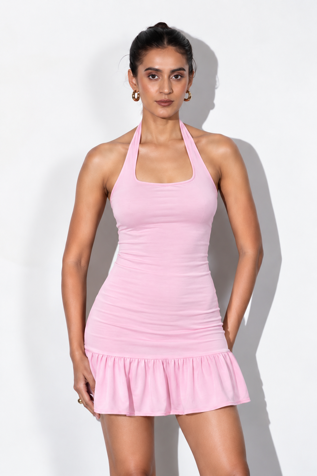 Baby Pink Halter Mini Dress