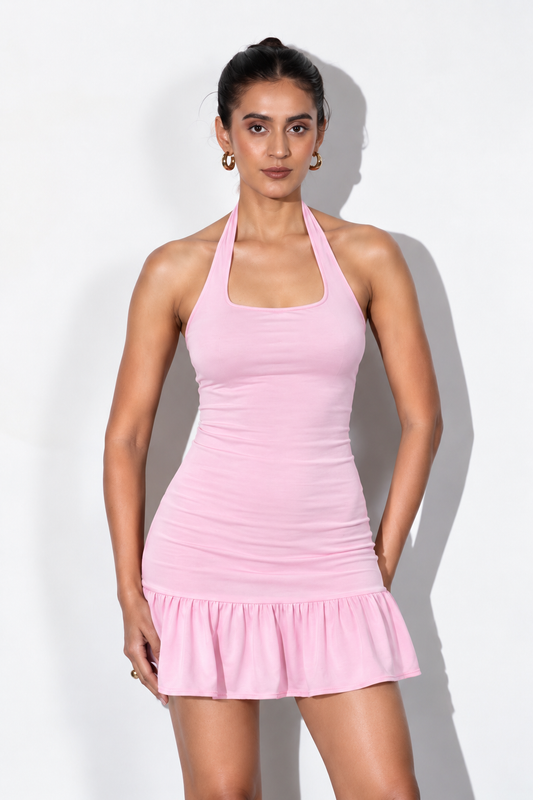 Baby Pink Halter Mini Dress
