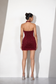 Maroon Fuzzy Halter Mini Dress