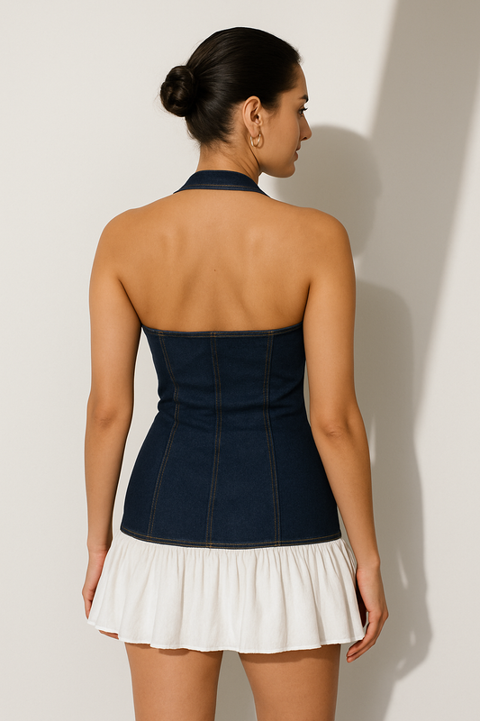 Denim Halter Mini Dress