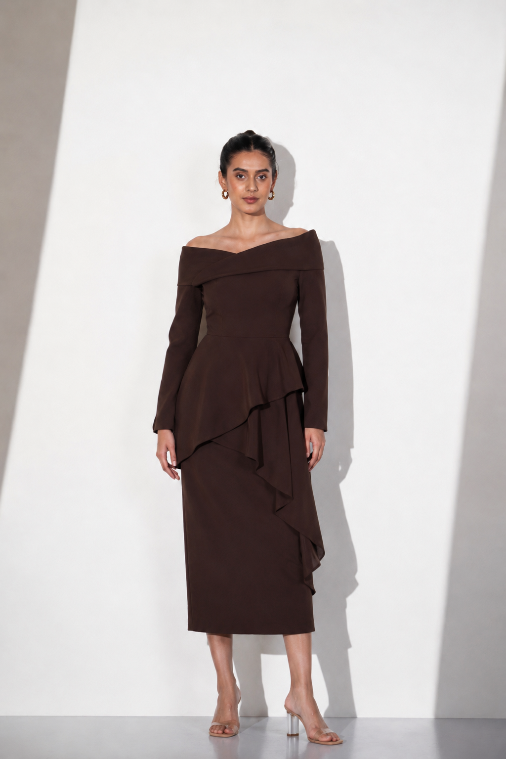 Mocha Cascade Midi Dress
