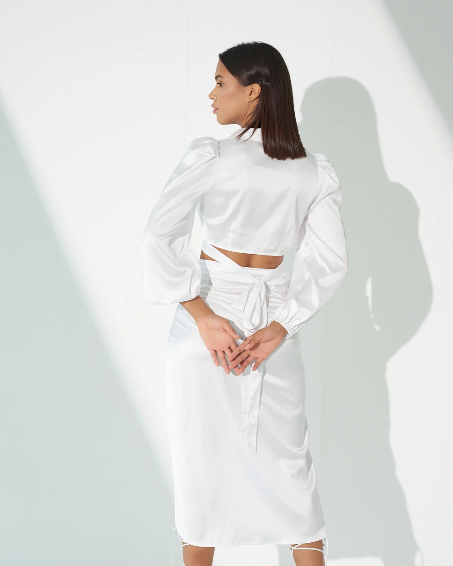 FOREVER FAVOURITE - White wrap around top with skirt (Set)