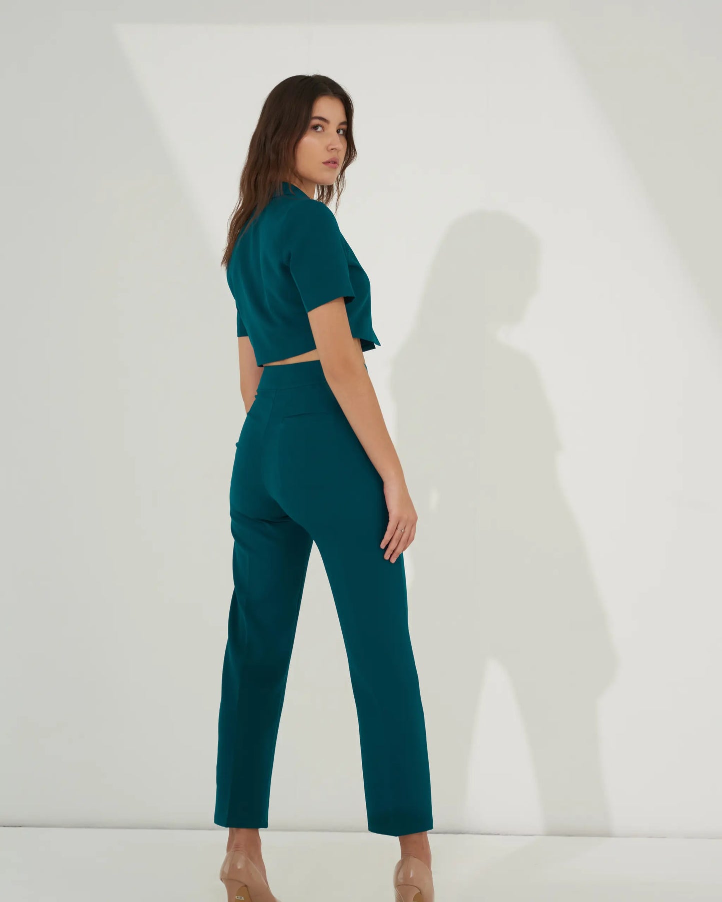 EMPOWERED- Teal green short blazer with straight pants (Set)