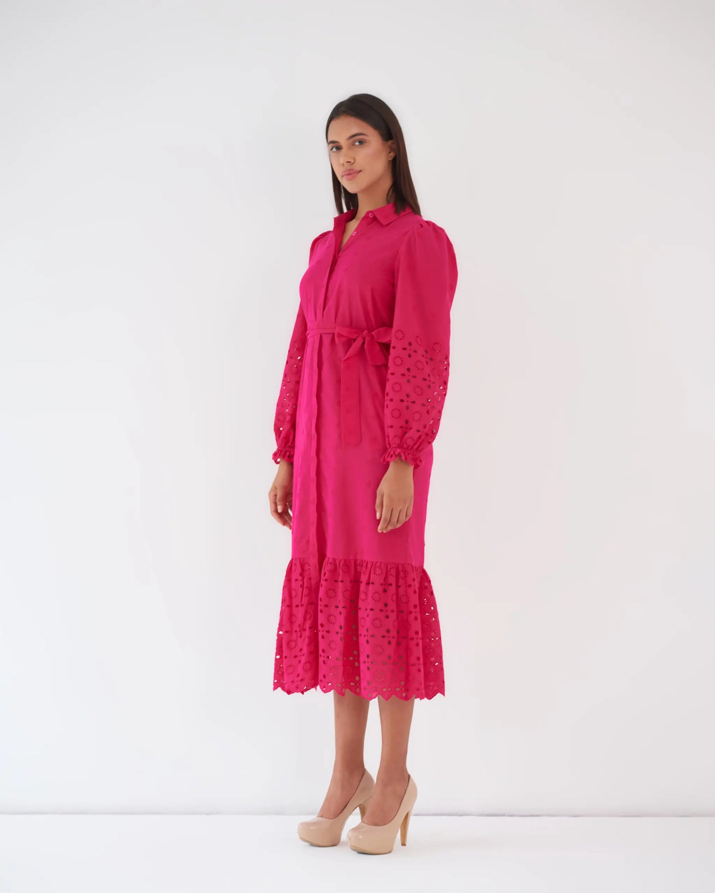 EFFORTLESS ELEGANCE - Hot pink cotton shirt dress