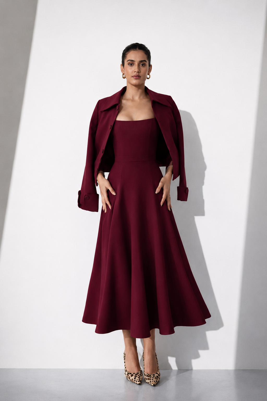 Brown Structured Midi Dress