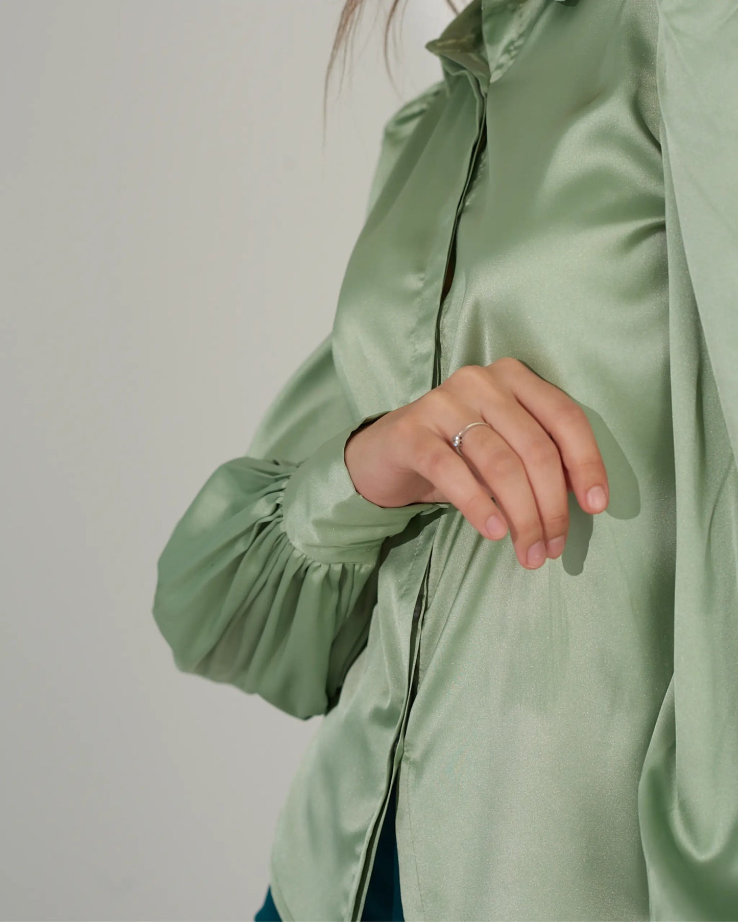 POWER PLAY - Sage green satin shirt