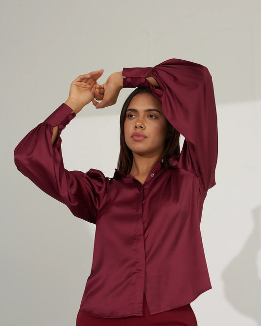 POWER PLAY - Maroon satin shirt