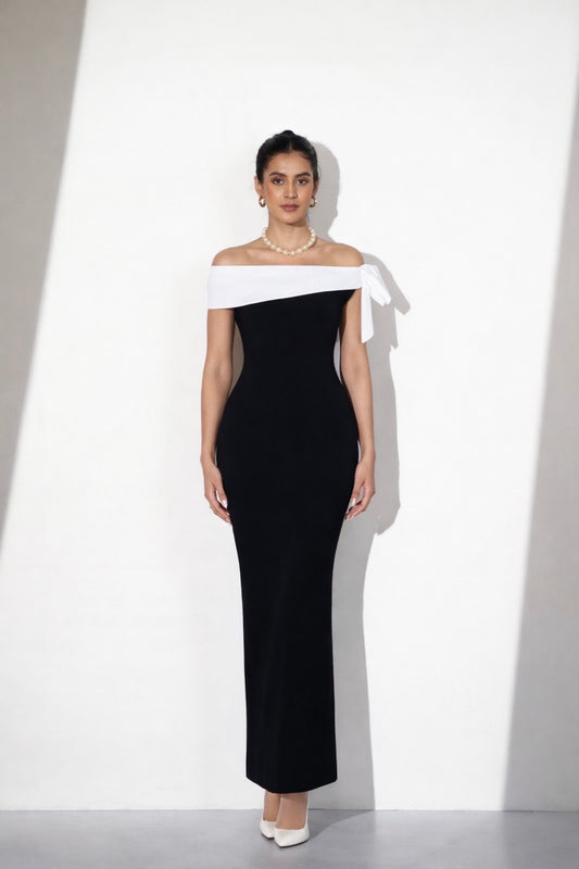 Handcrafted off-shoulder gown