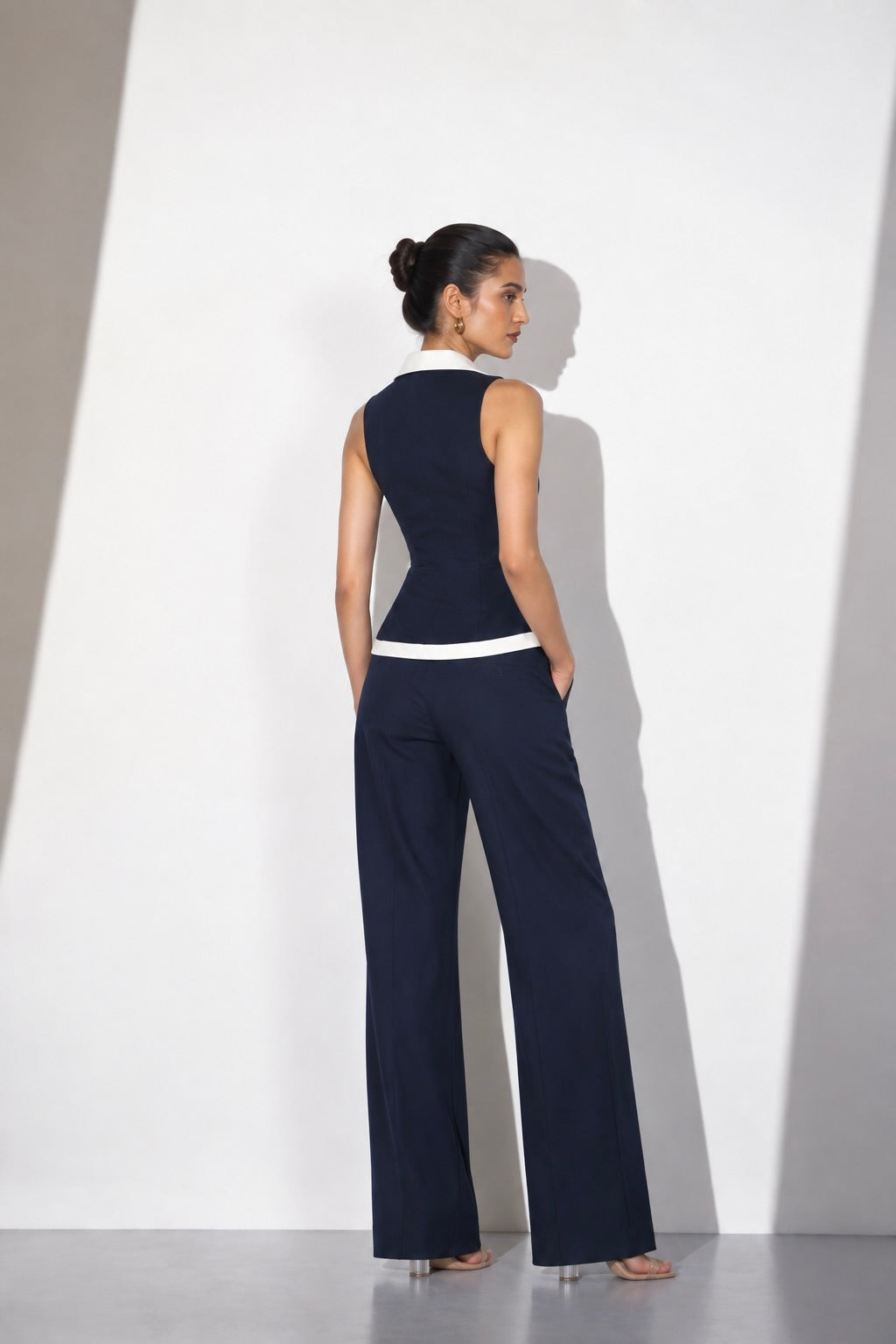 Blue and White Contrast Waistcoat Co-Ord Set