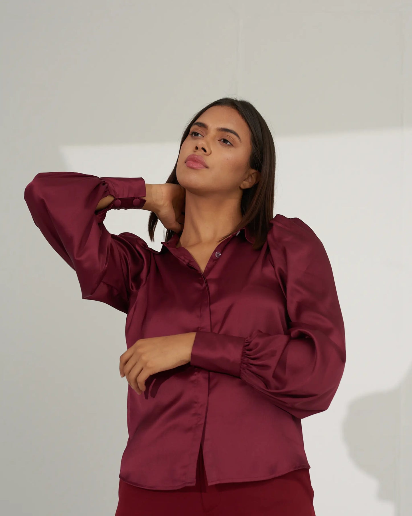 POWER PLAY - Maroon satin shirt