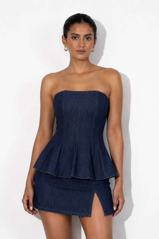 Dark Denim Top &amp; Mini Skirt Set