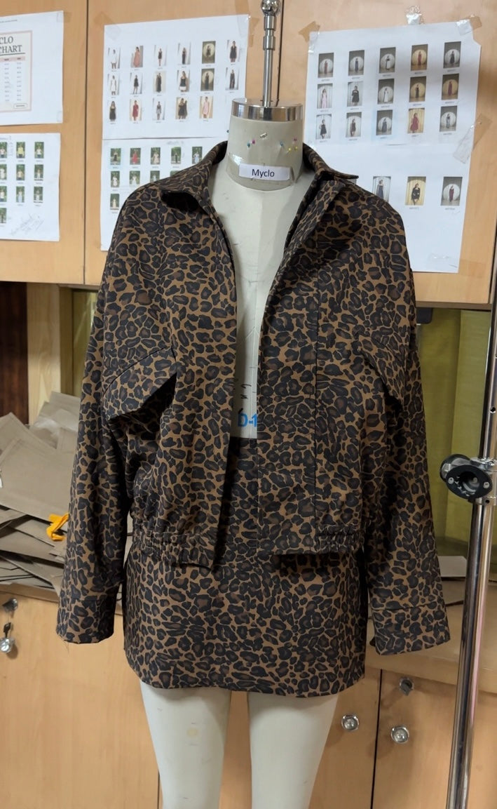 Cheetah Print Denim Jacket & Skirt Set