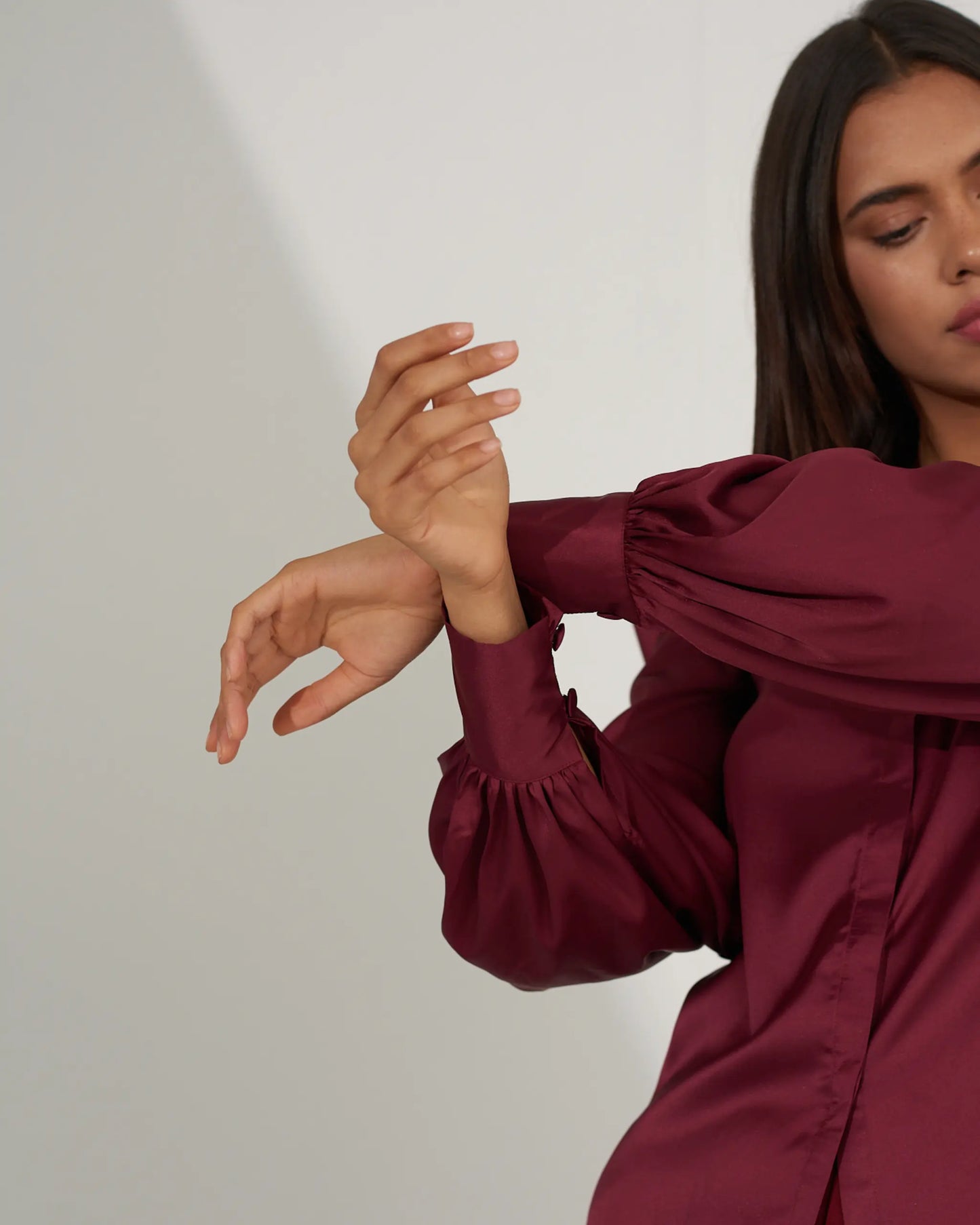 POWER PLAY - Maroon satin shirt