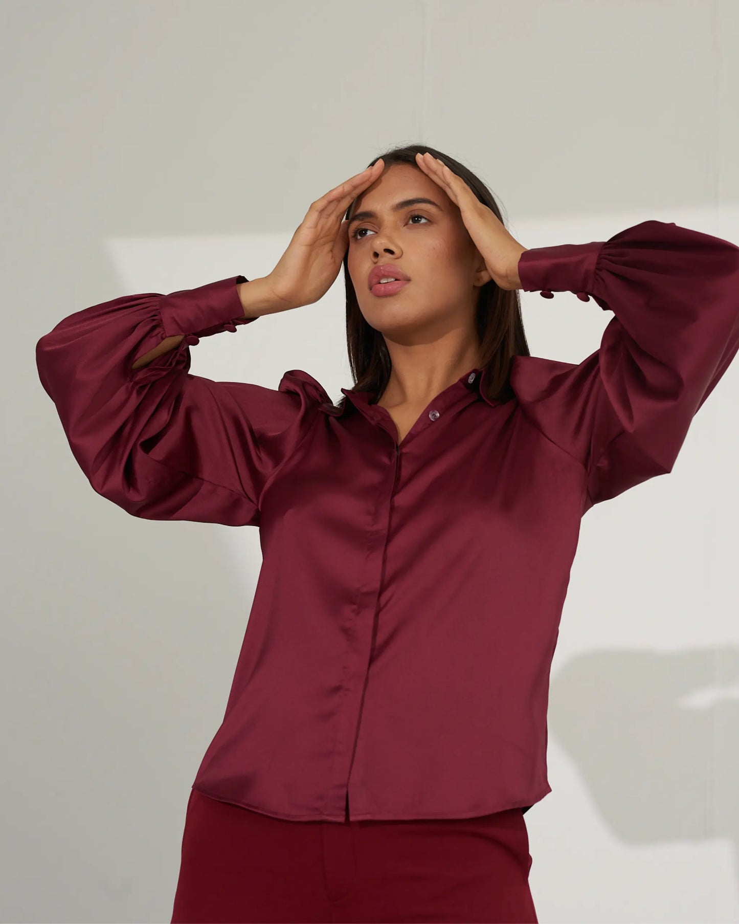 POWER PLAY - Maroon satin shirt