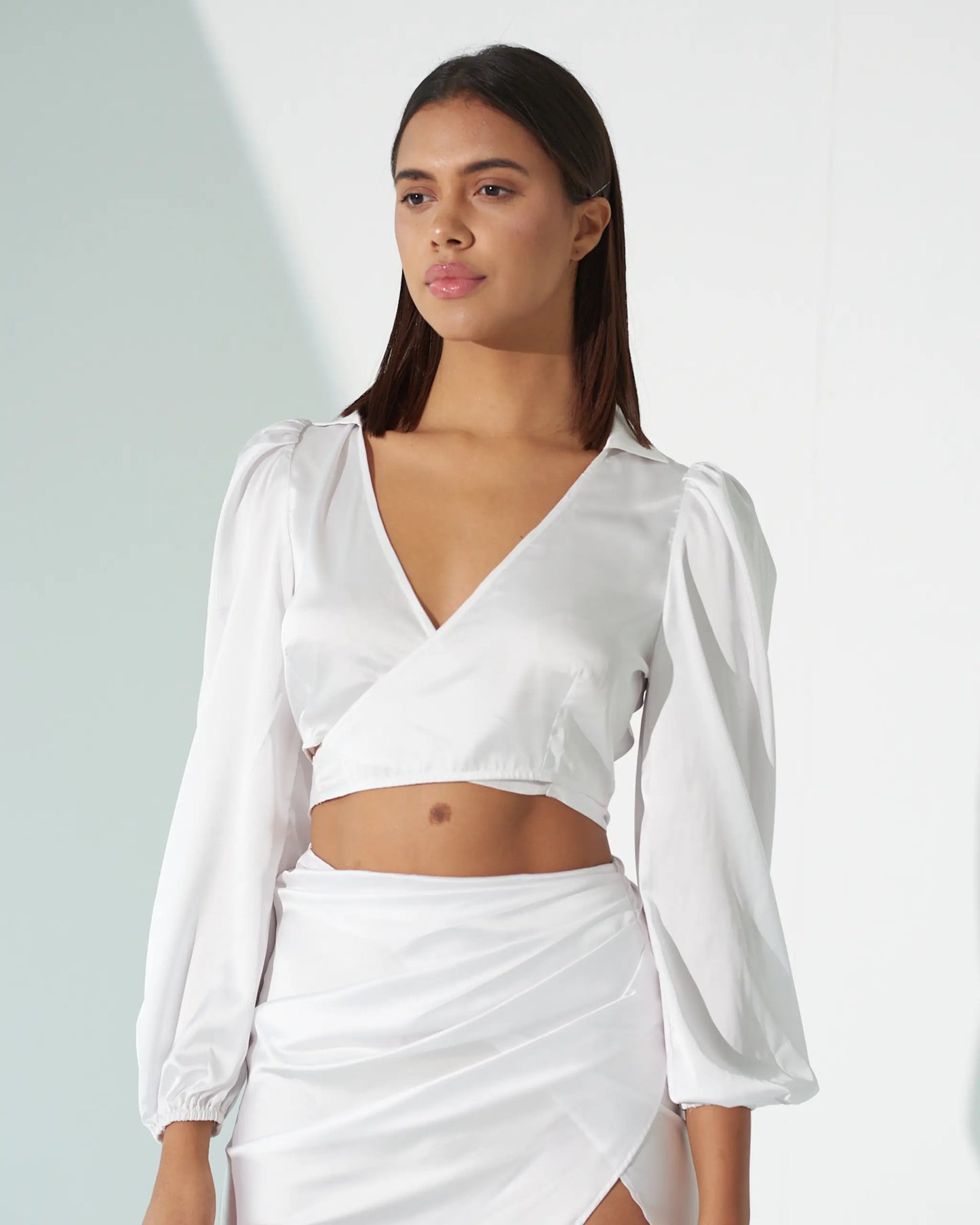 FOREVER FAVOURITE - White wrap around top with skirt (Set)