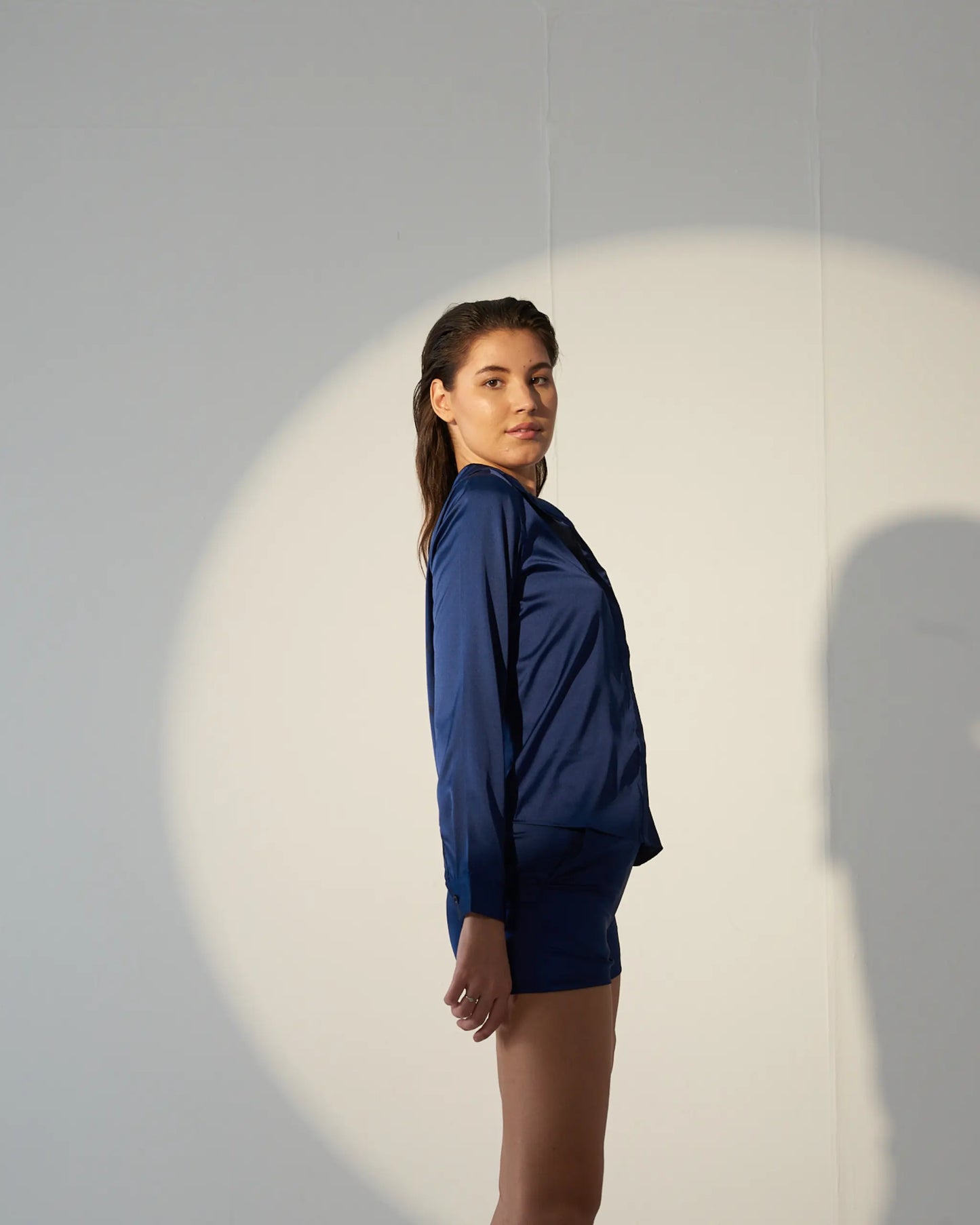 Power Dose - Blue Satin shirt with shorts (Set)