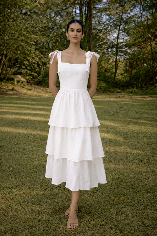 White Tiered Midi Dress