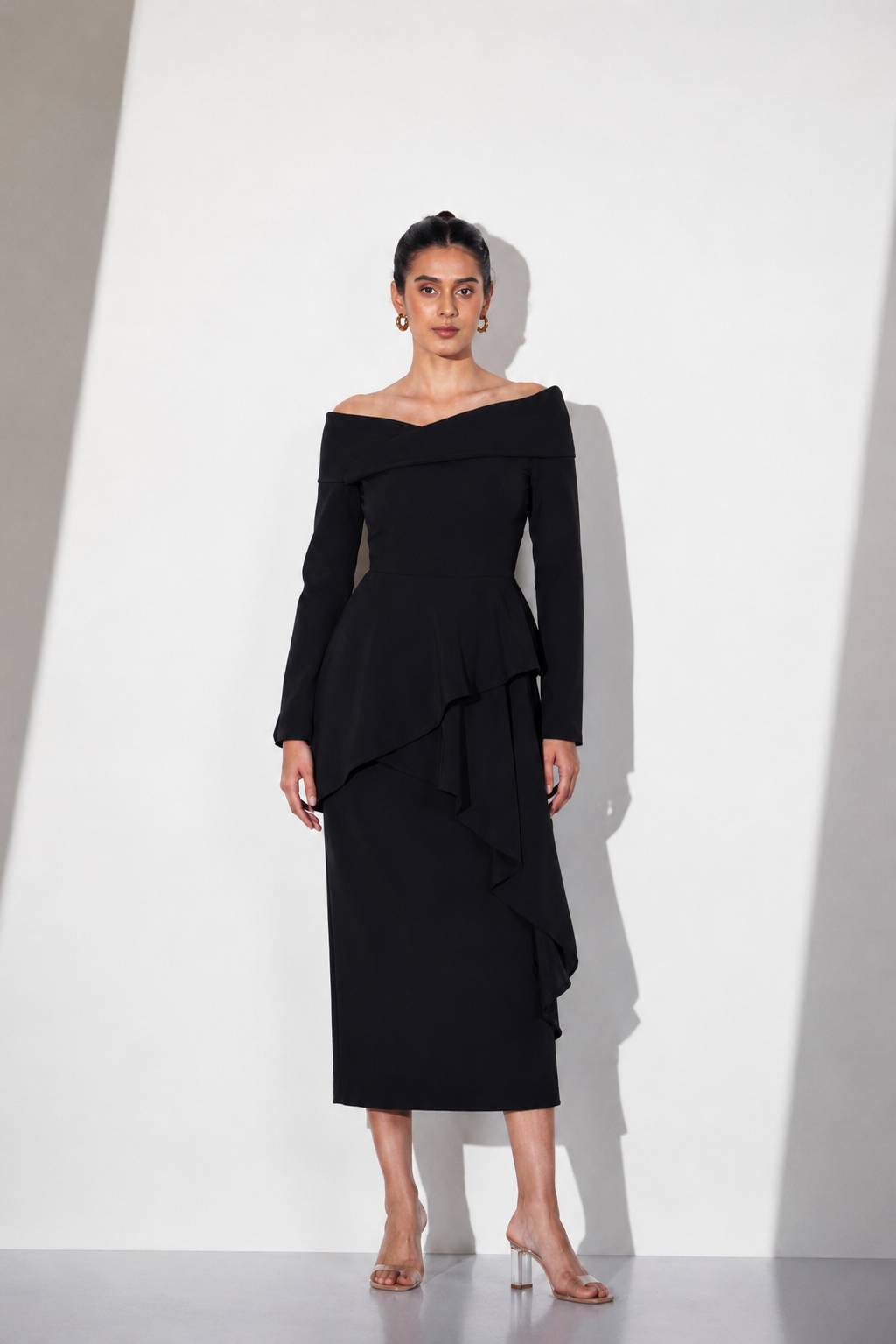 Mocha Cascade Midi Dress