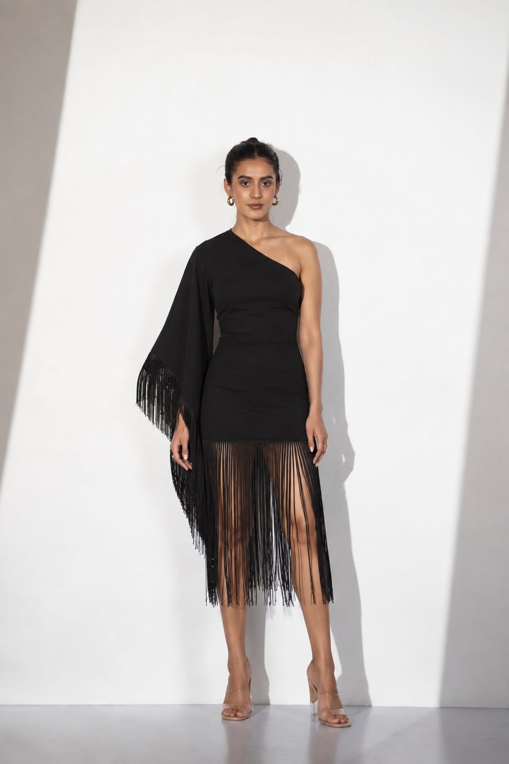 One-Shoulder Fringe Mini Dress