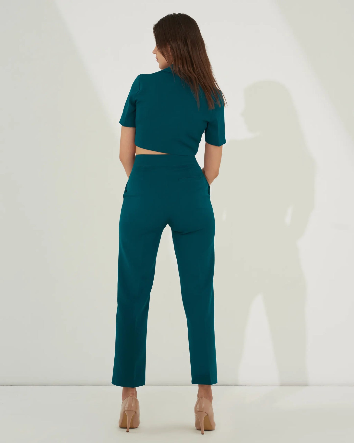 EMPOWERED- Teal green short blazer with straight pants (Set)