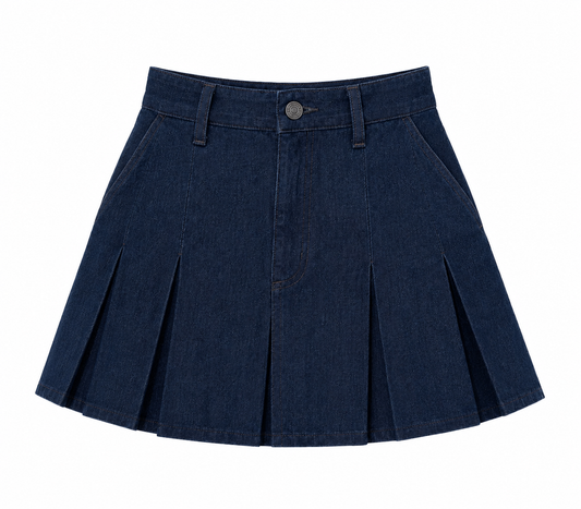 Denim Pleated Mini Skirt
