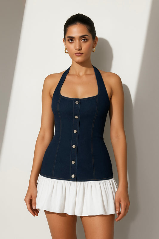 Denim Halter Mini Dress
