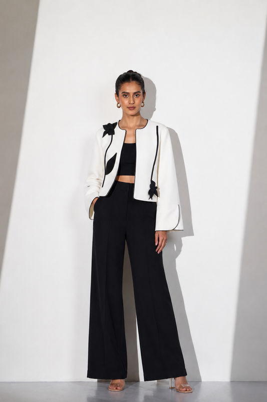 Black and White Floral Embellished Co-Ord Set