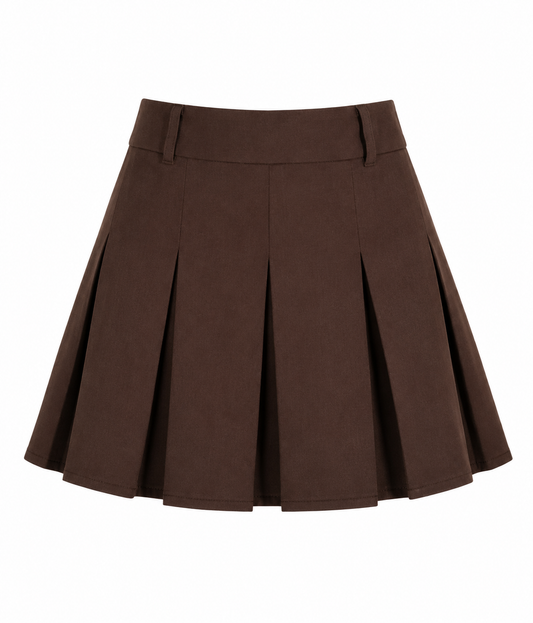 Chocolate Brown Pleated Mini Skirt