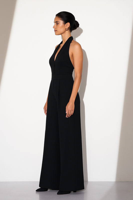 Modern tailored black jumpsuit