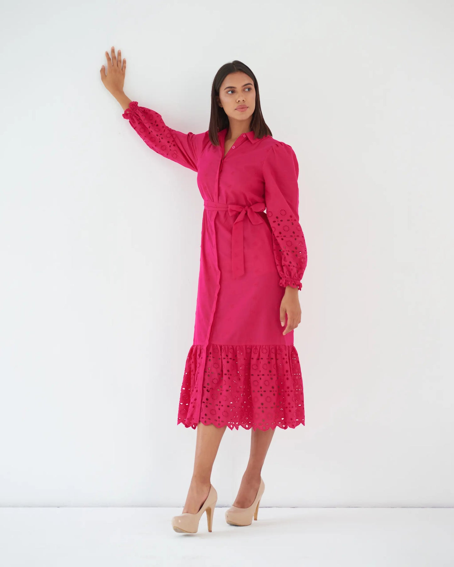 EFFORTLESS ELEGANCE - Hot pink cotton shirt dress
