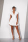 White Cotton Ruched Mini Dress   A